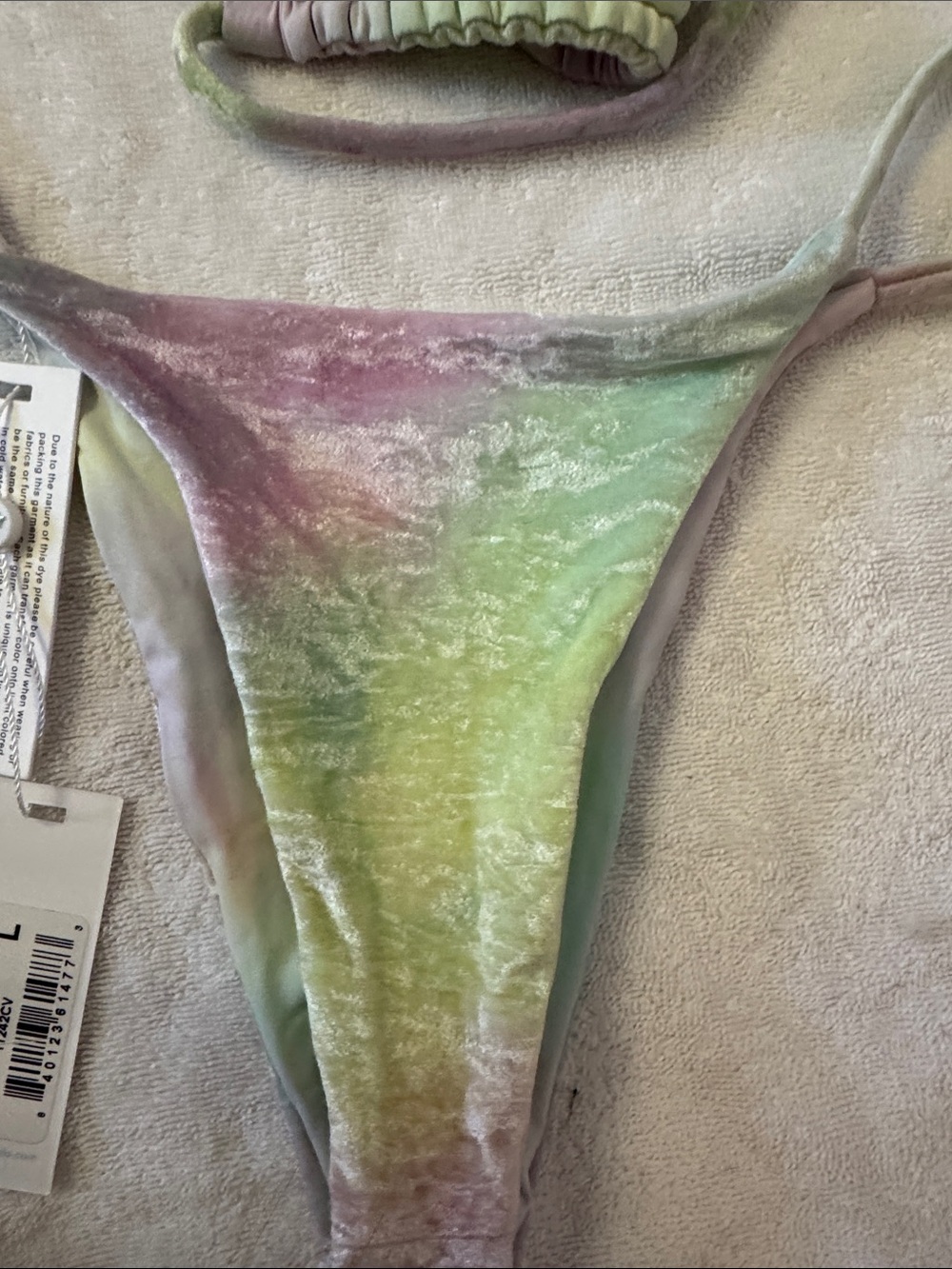 NWT Frankie’s Bikinis Tie-Dye Velvet Triangle Bikini Set - Pastel Multi - Picture 4 of 4